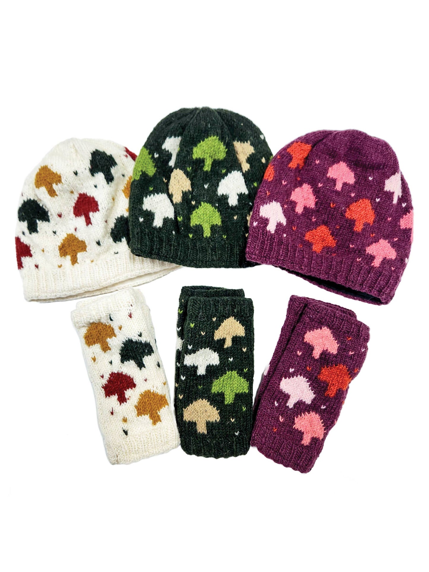 Handmade Knit Fingerless Gloves Mushrooms