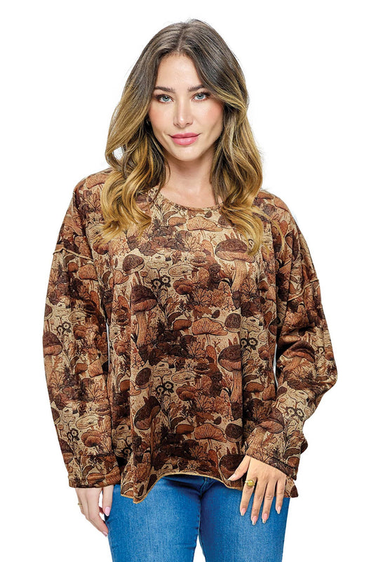Pullover Top Loose Fit Mushroom Nature