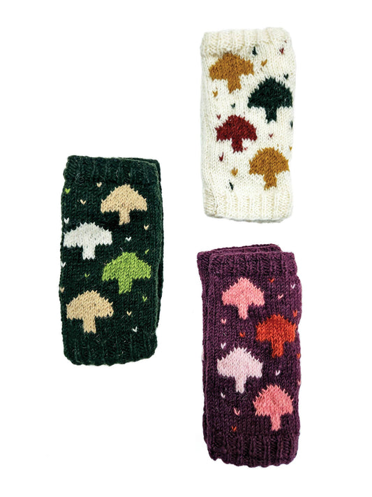 Handmade Knit Fingerless Gloves Mushrooms