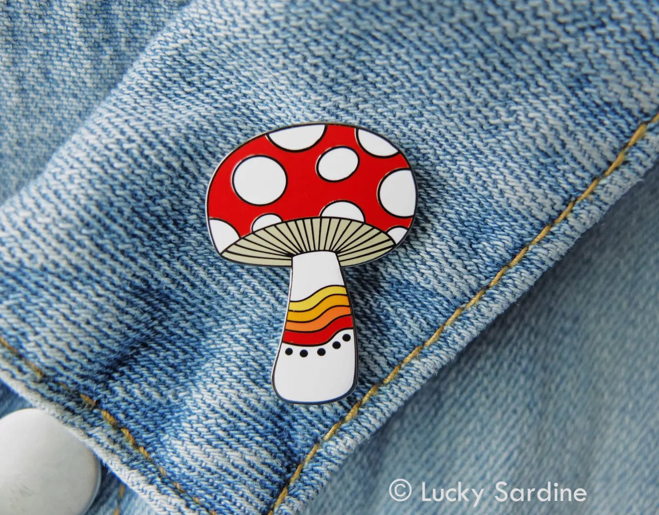 Mushroom Rainbow, Magic Shroom, Retro Vintage 70s Enamel Pin image 1