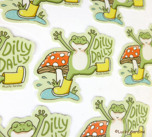 Frog & Mushroom, Dilly Dally Rainboots Vinyl Sticker