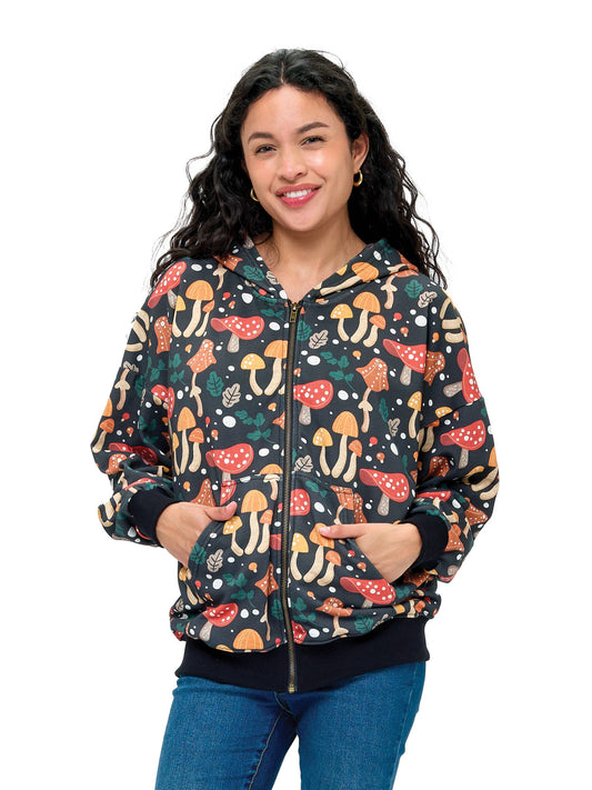 Zip-up Hoodie Whimsical Mushroom Print