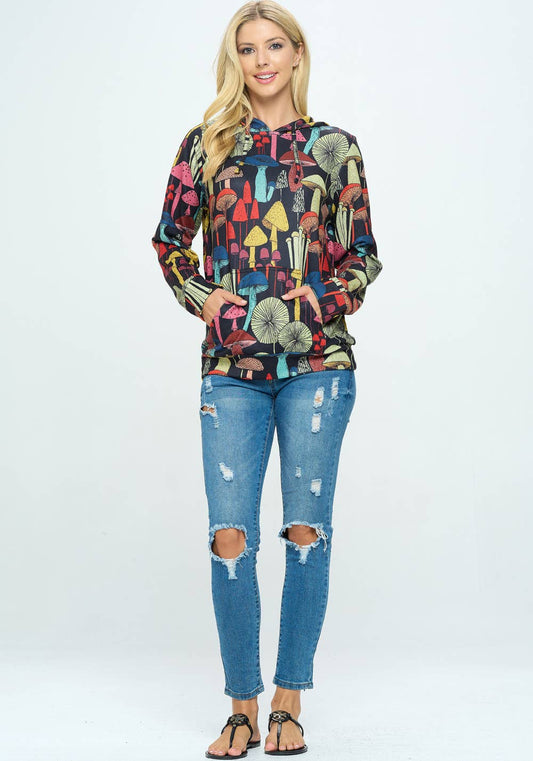 Mushroom Print Plus size Hoodie With Pocket