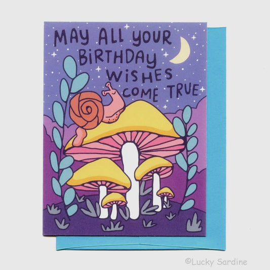 Snail Forest & Mushroom, Birthday Stars Wishes Card image 0