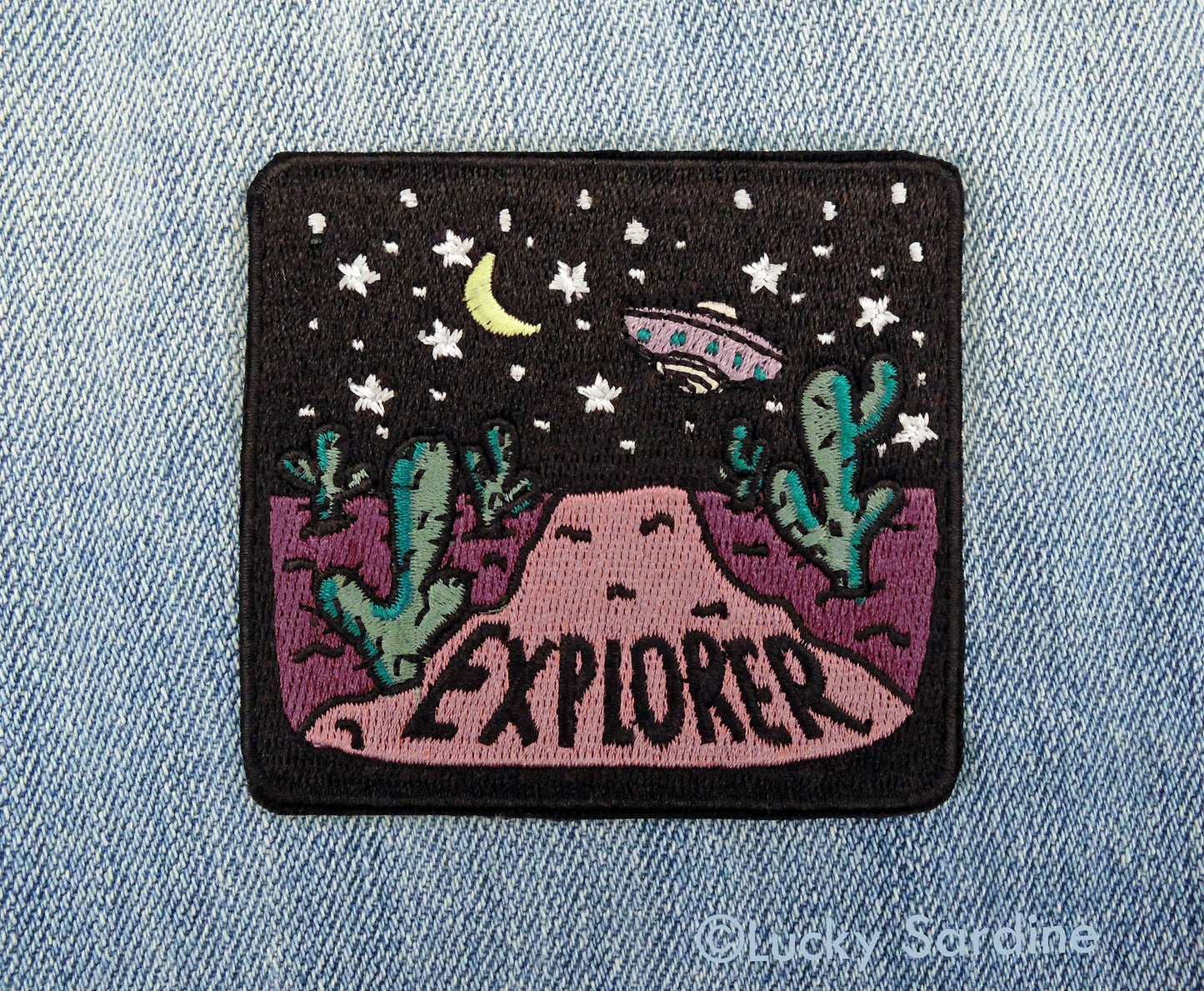 Desert Night UFO, Stars Explorer Embroidered Iron-On Patch