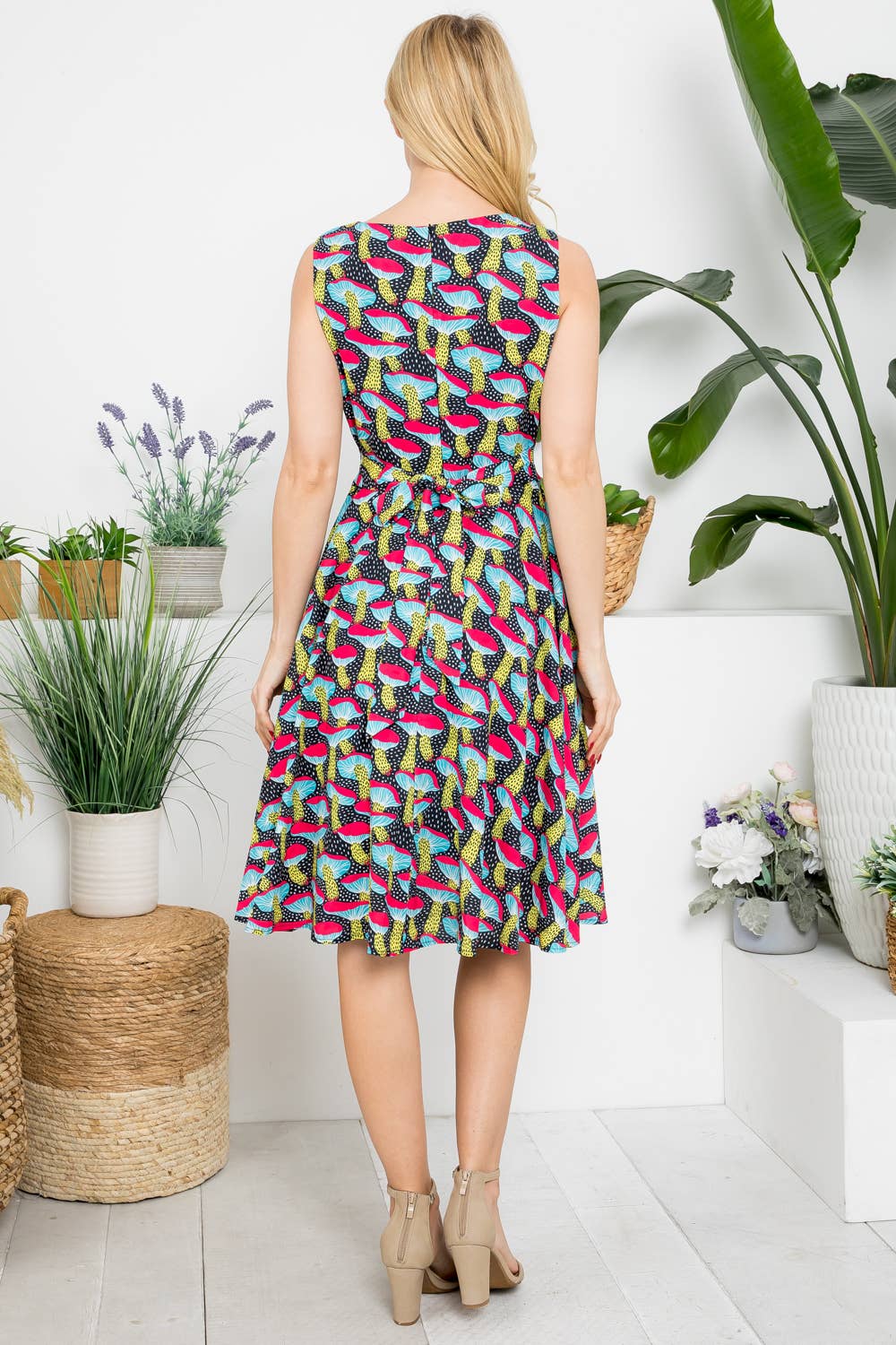 Plus size Mushroom Print Fit and Flare dress