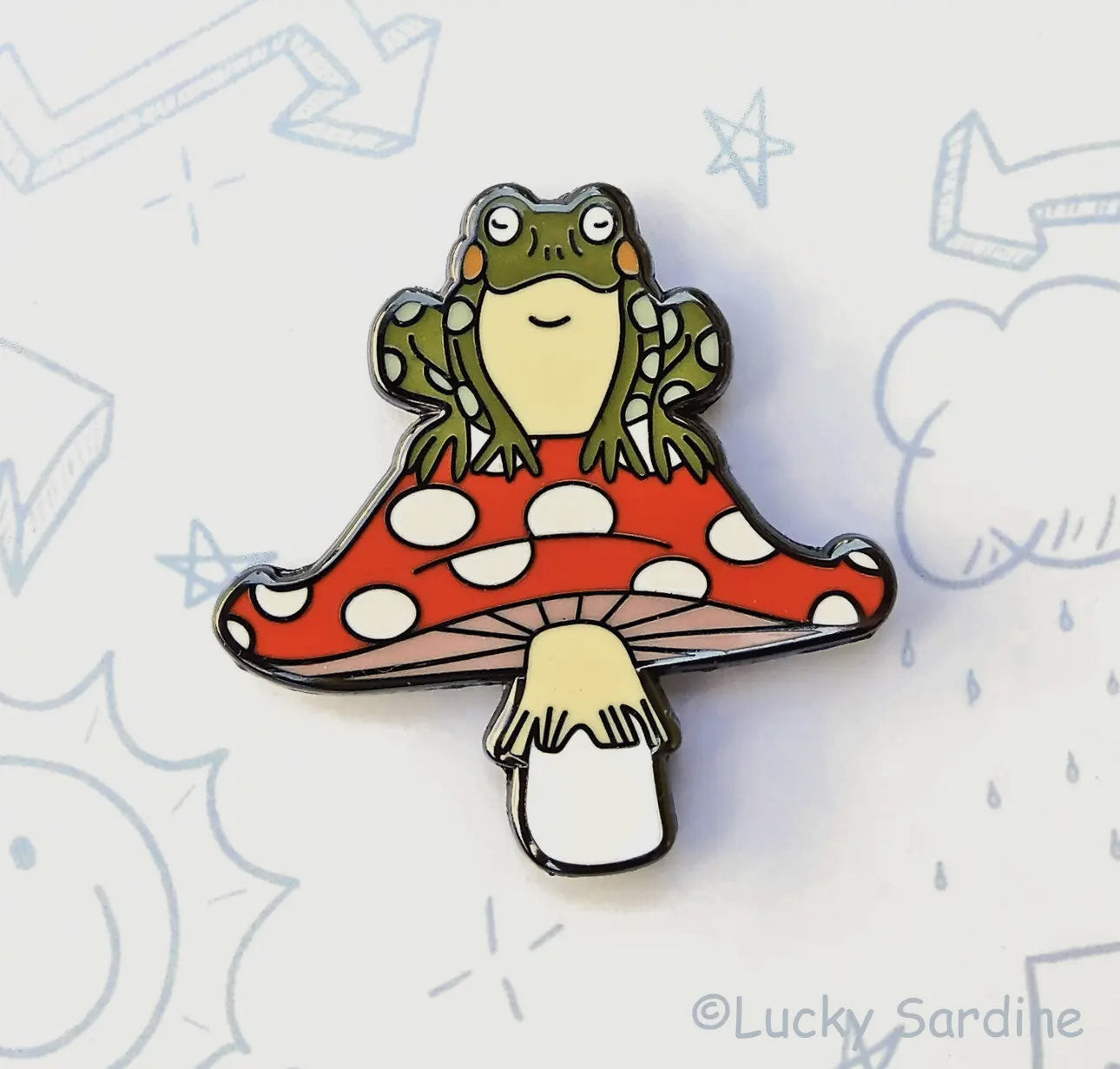 Toad & Mushroom, Toadstool Frog, Retro 70s & 80s Enamel Pin image 0