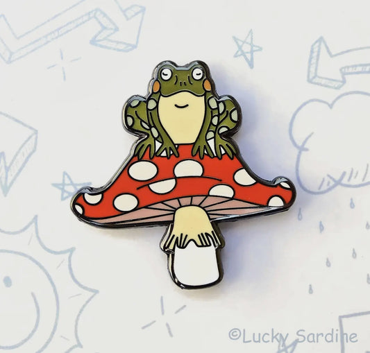 Toad & Mushroom, Toadstool Frog, Retro 70s & 80s Enamel Pin image 0