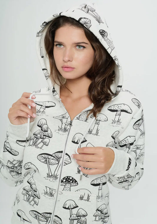 Mushroom Print Zipper Hoodie image 0