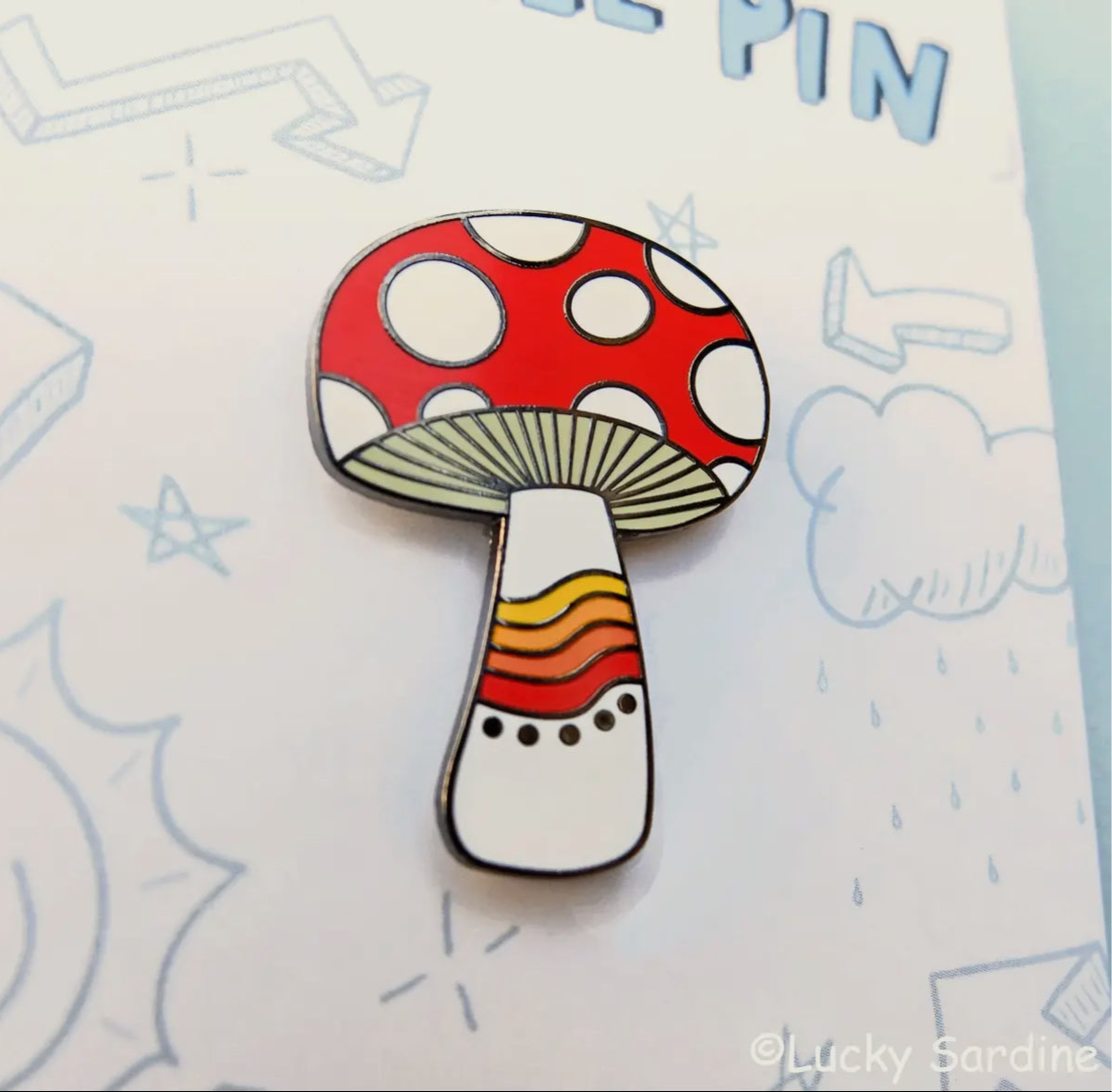 Mushroom Rainbow, Magic Shroom, Retro Vintage 70s Enamel Pin image 0