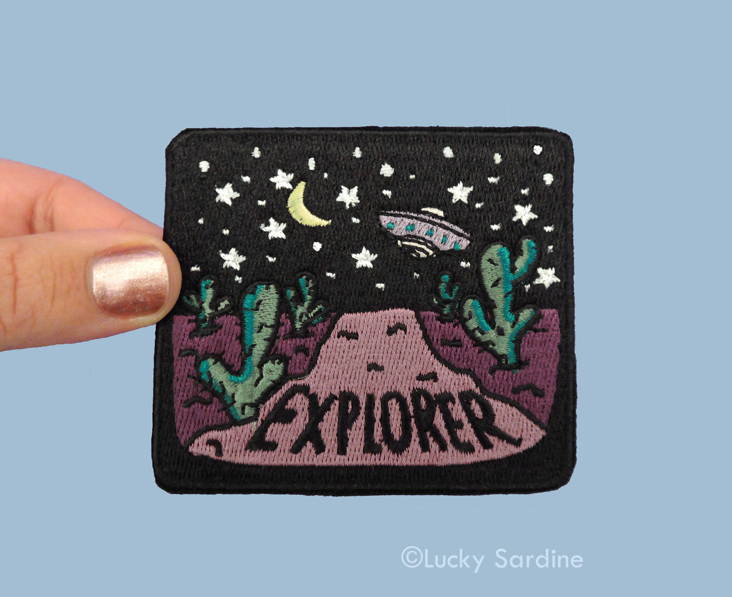 Desert Night UFO, Stars Explorer Embroidered Iron-On Patch