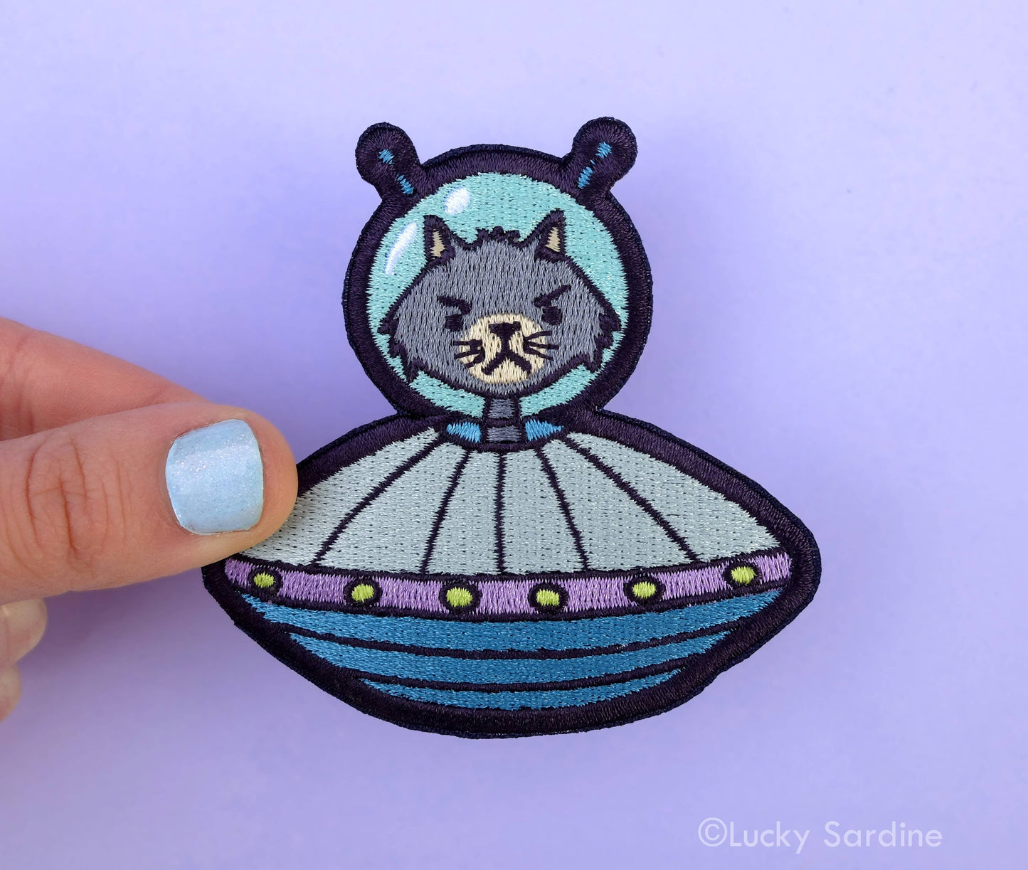 Cat Alien, Feline UFO Spaceship Embroidered Iron-On Patch