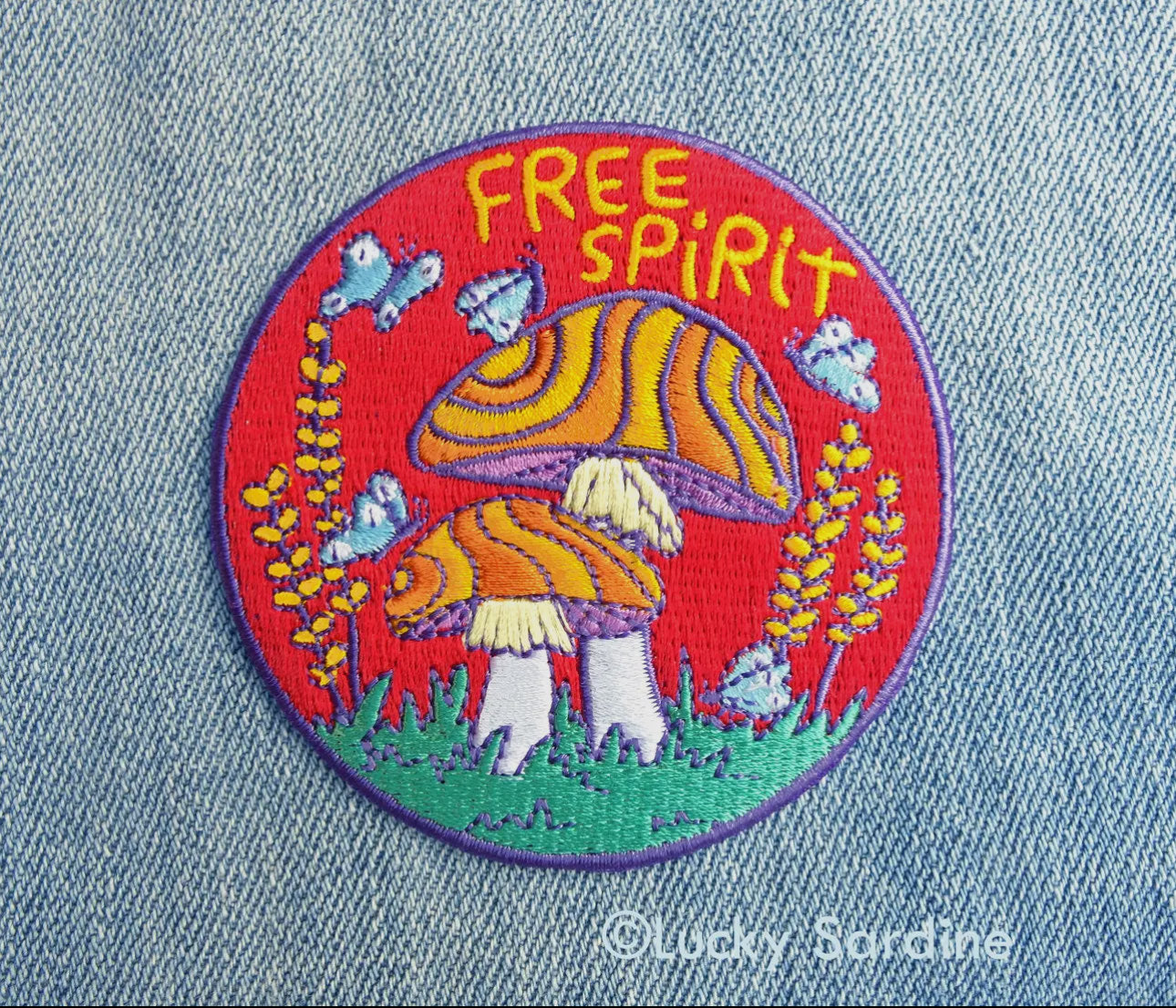 Free Spirit Hippie Mushroom, Retro Embroidered Iron-On Patch image 0