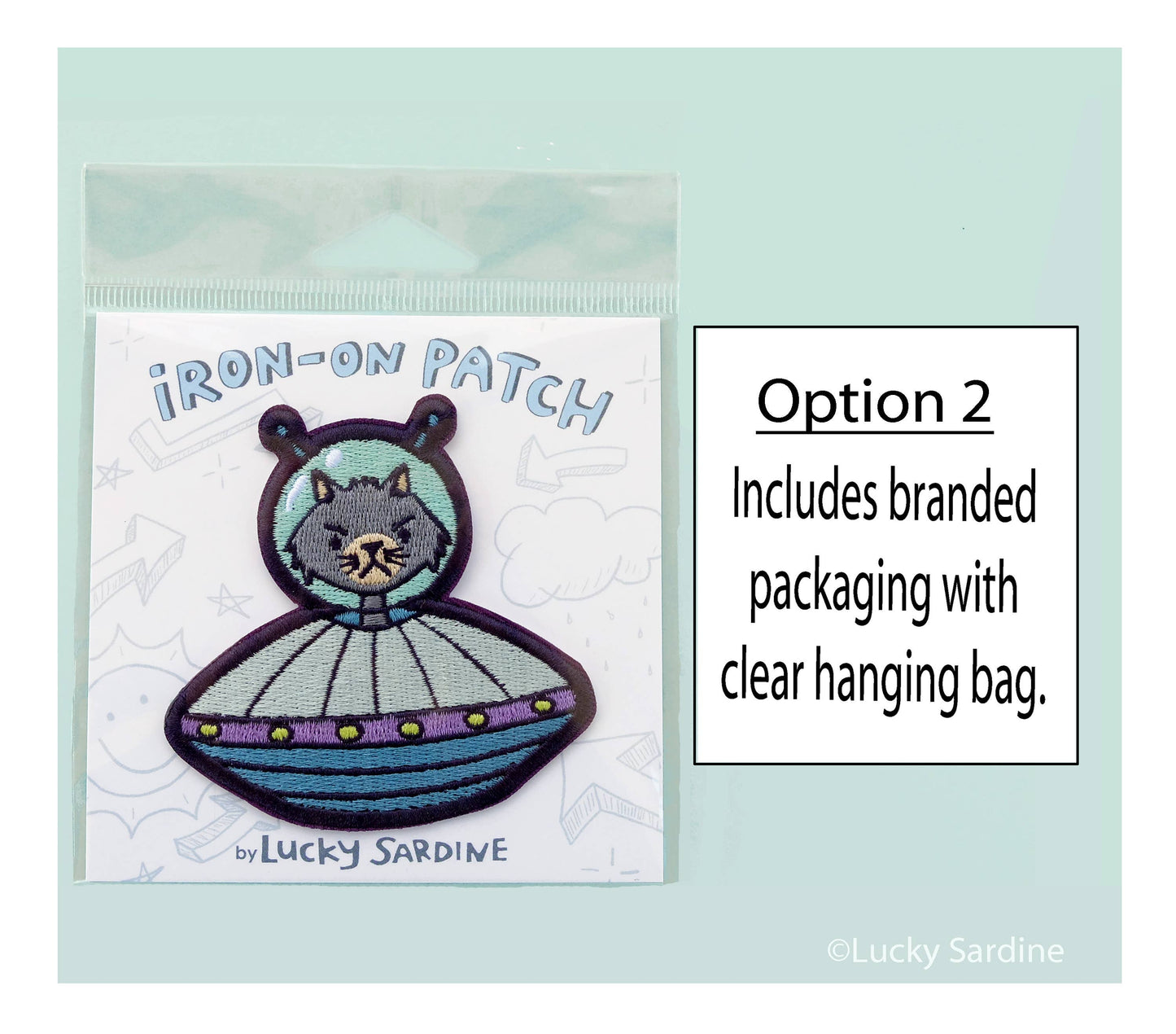 Cat Alien, Feline UFO Spaceship Embroidered Iron-On Patch