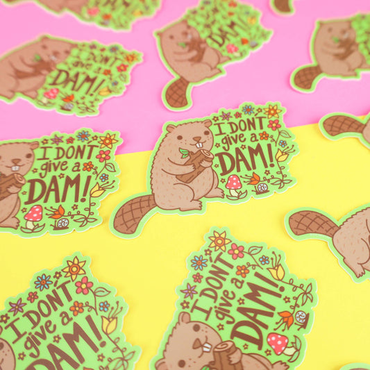 I Don't Give A Dam Beaver Funny Pun Woodland Vinyl Sticker