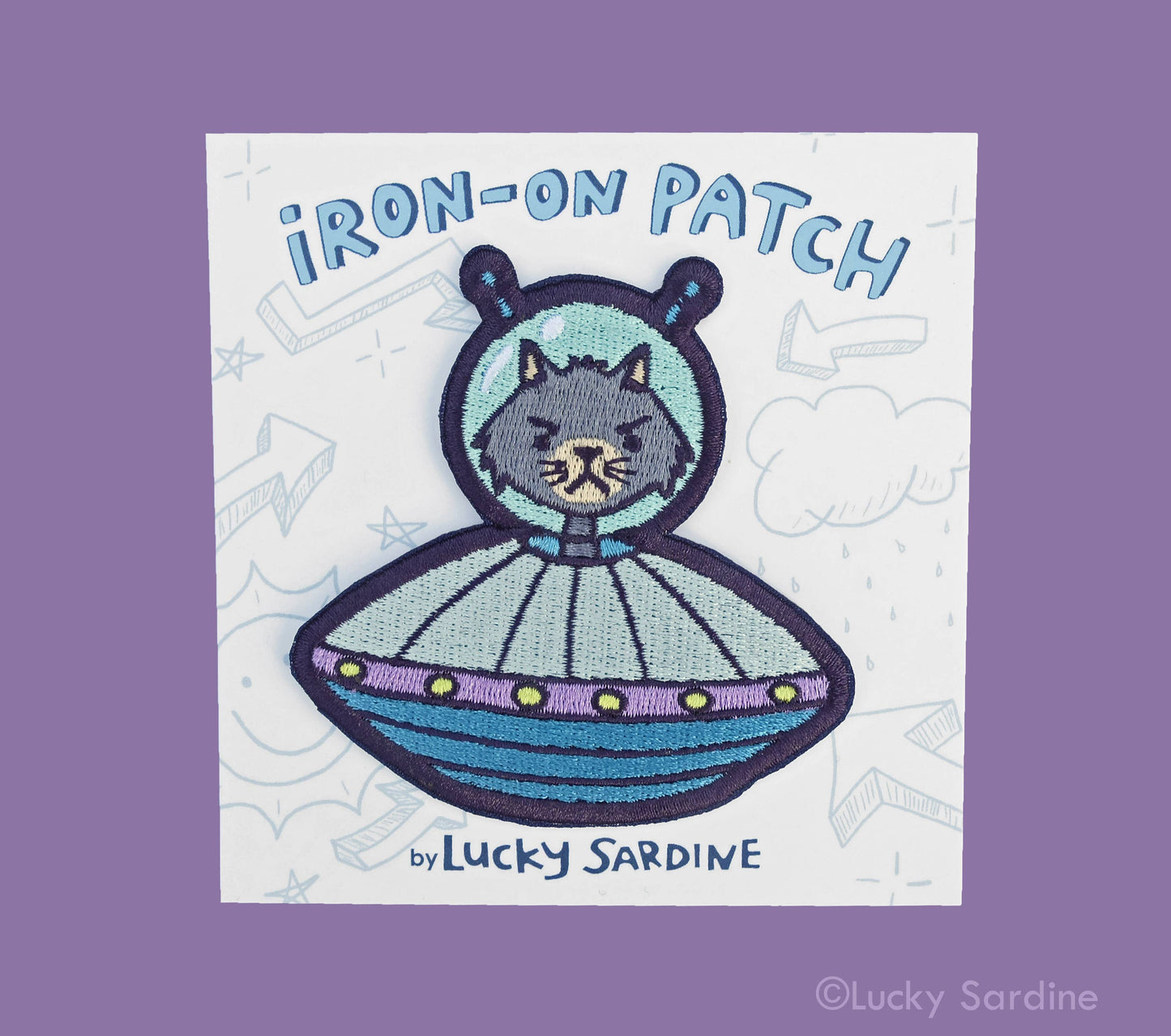 Cat Alien, Feline UFO Spaceship Embroidered Iron-On Patch