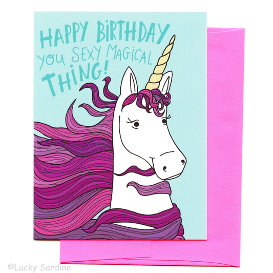 Sexy Magical Unicorn, Retro Magical Thing Birthday Card