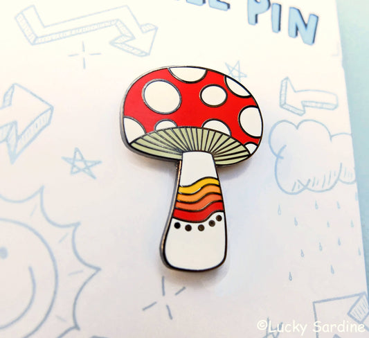 Mushroom Rainbow, Magic Shroom, Retro Vintage 70s Enamel Pin