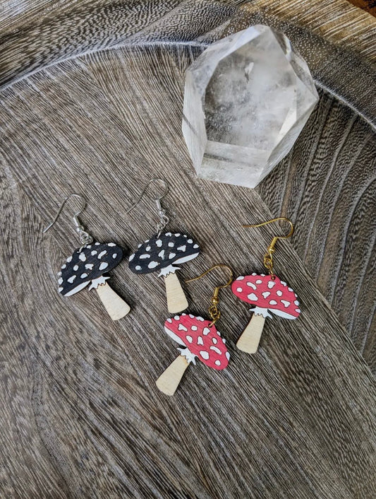 Wood Mushroom Cottagecore Dangle Earrings Nickel-Free image 0