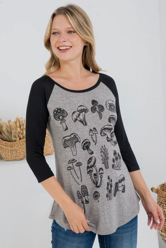 Mushroom Print Raglan Shirt